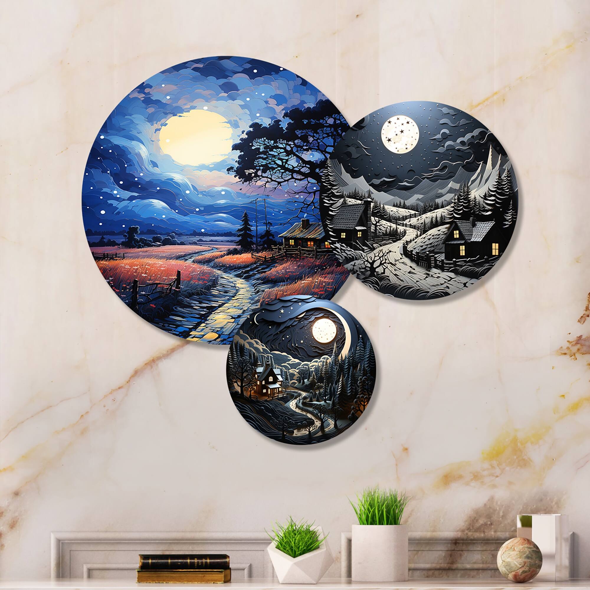 Designart "Landscape Barn By Moonlight III" Countryside Metal Wall Art